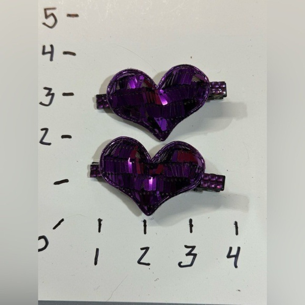 Unbranded Purple Sequin Heart Hair Clips Set of 2 Y2K‎ Style Accessories